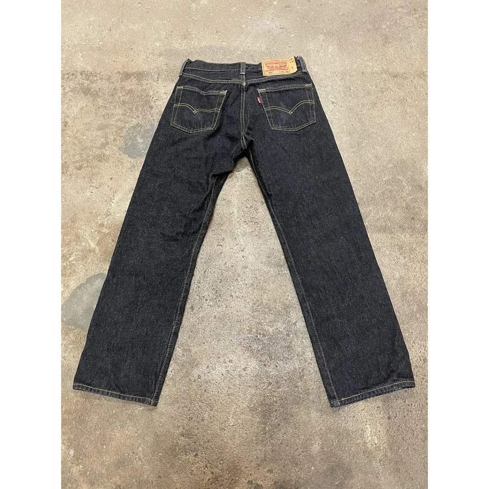 Levis 501 Jeans Mens 30x30 Dark Blue Denim Button Fly Straight Leg Shrink-to-Fit